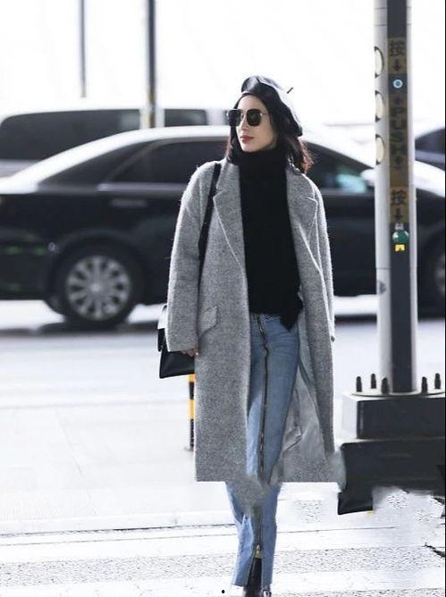 女明星灰色大衣,女明星灰色大衣演绎优雅魅力